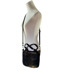 Marias  Black Brown Leather Crossbody Floral Accents Genuine‎ Leather  Italian